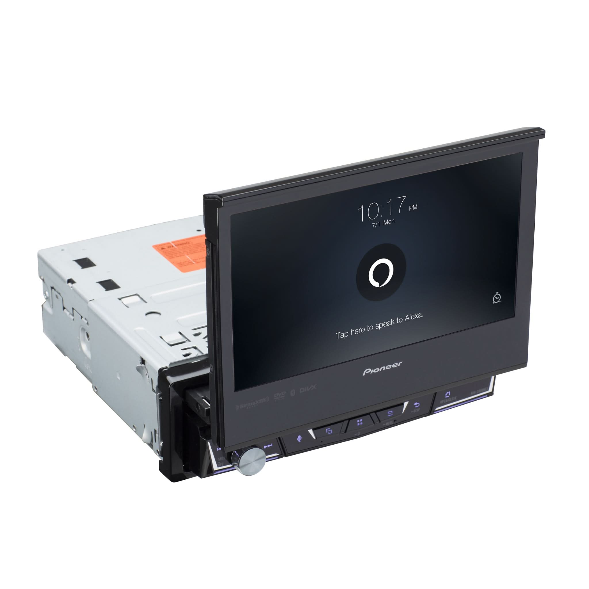 Car multimedia player with touchscreen display on a white background