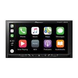 Pioneer car multimedia display with app icons on a white background