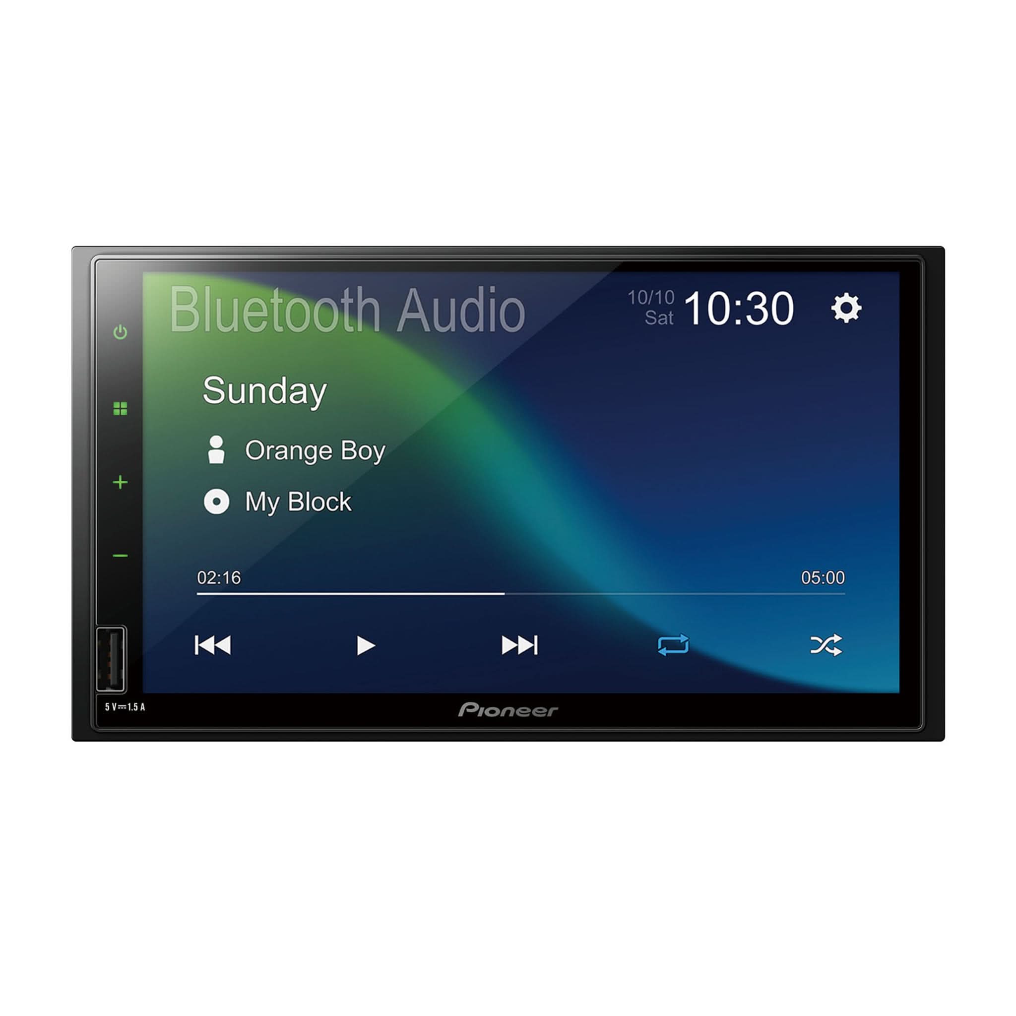 Pioneer car multimedia player with touchscreen display on a white background