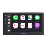 Pioneer car multimedia display with app icons on a white background