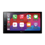 Pioneer car multimedia display with app icons on a white background