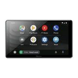 Car infotainment system with app icons on a white background