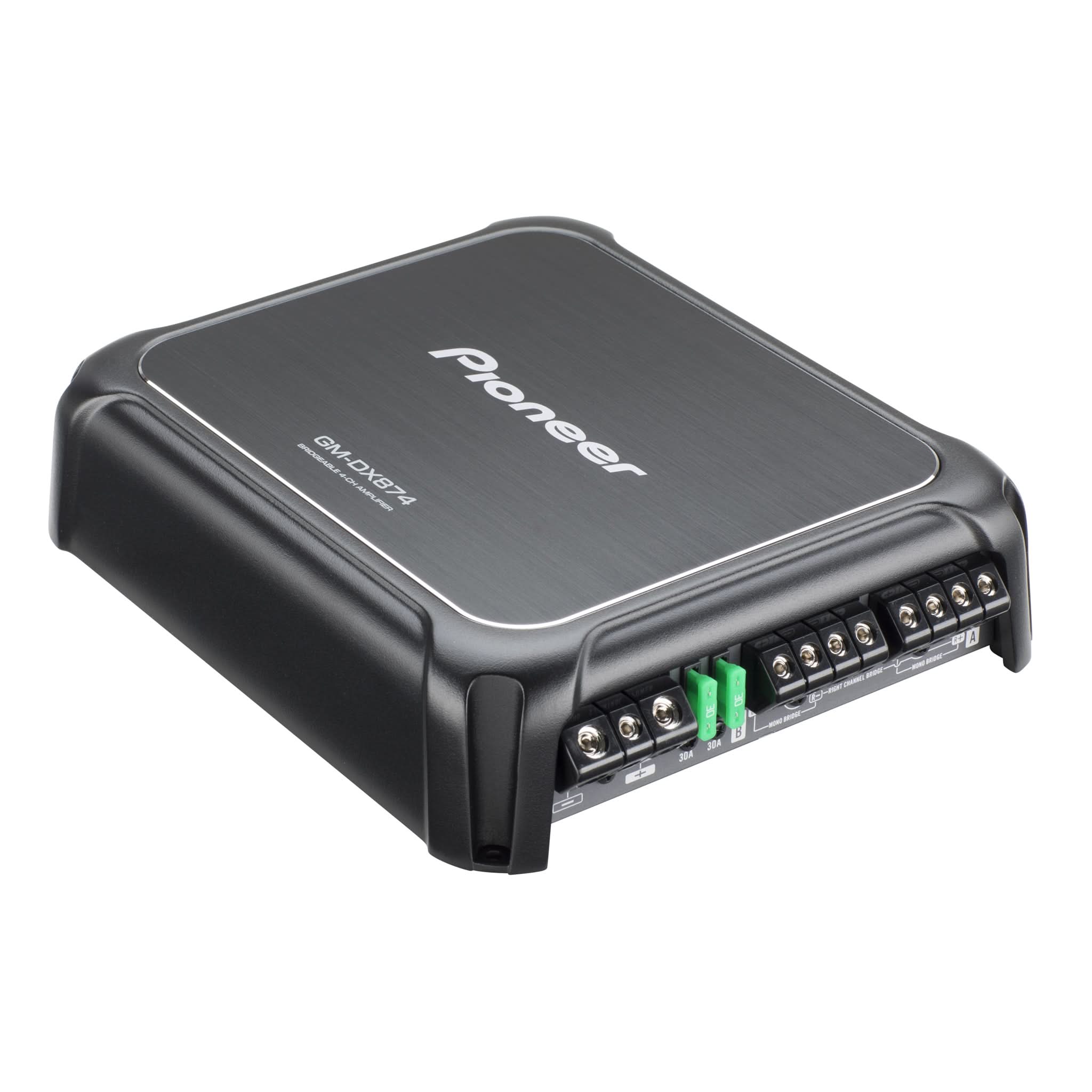 Pioneer car audio amplifier on a white background