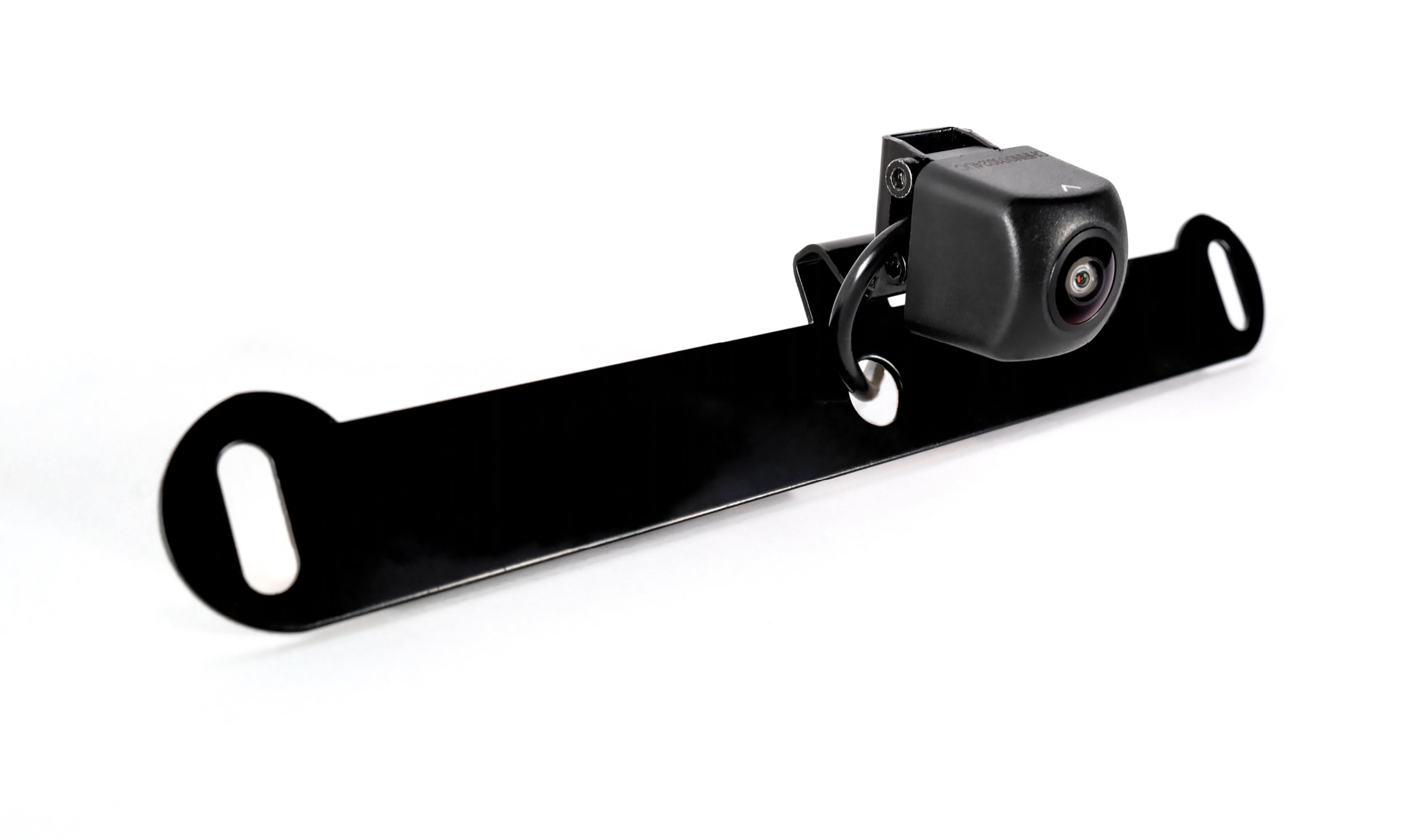 Black car backup camera mount on a white background