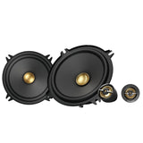 Car audio speakers with a black grille on a white background