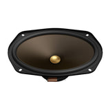 Speaker driver with gold dome tweeter on a white background