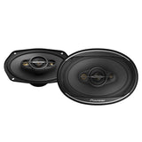 Pair of Pioneer speaker front on white background