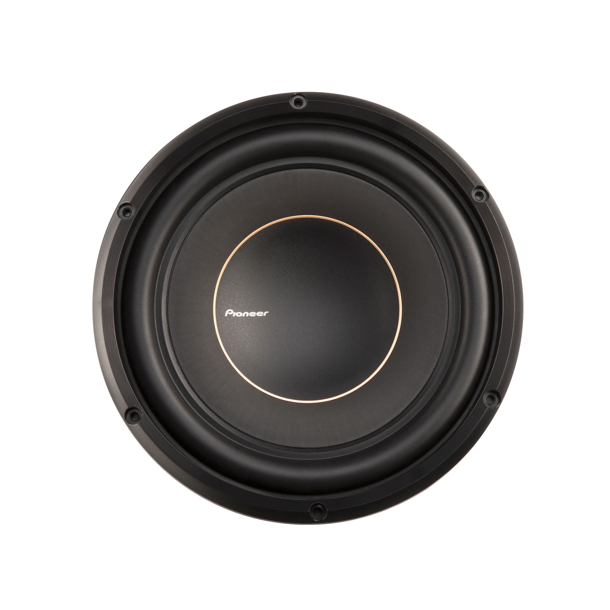 Black subwoofer with Pioneer logo on a white background