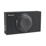 Pioneer subwoofer in a enclosure on a white background