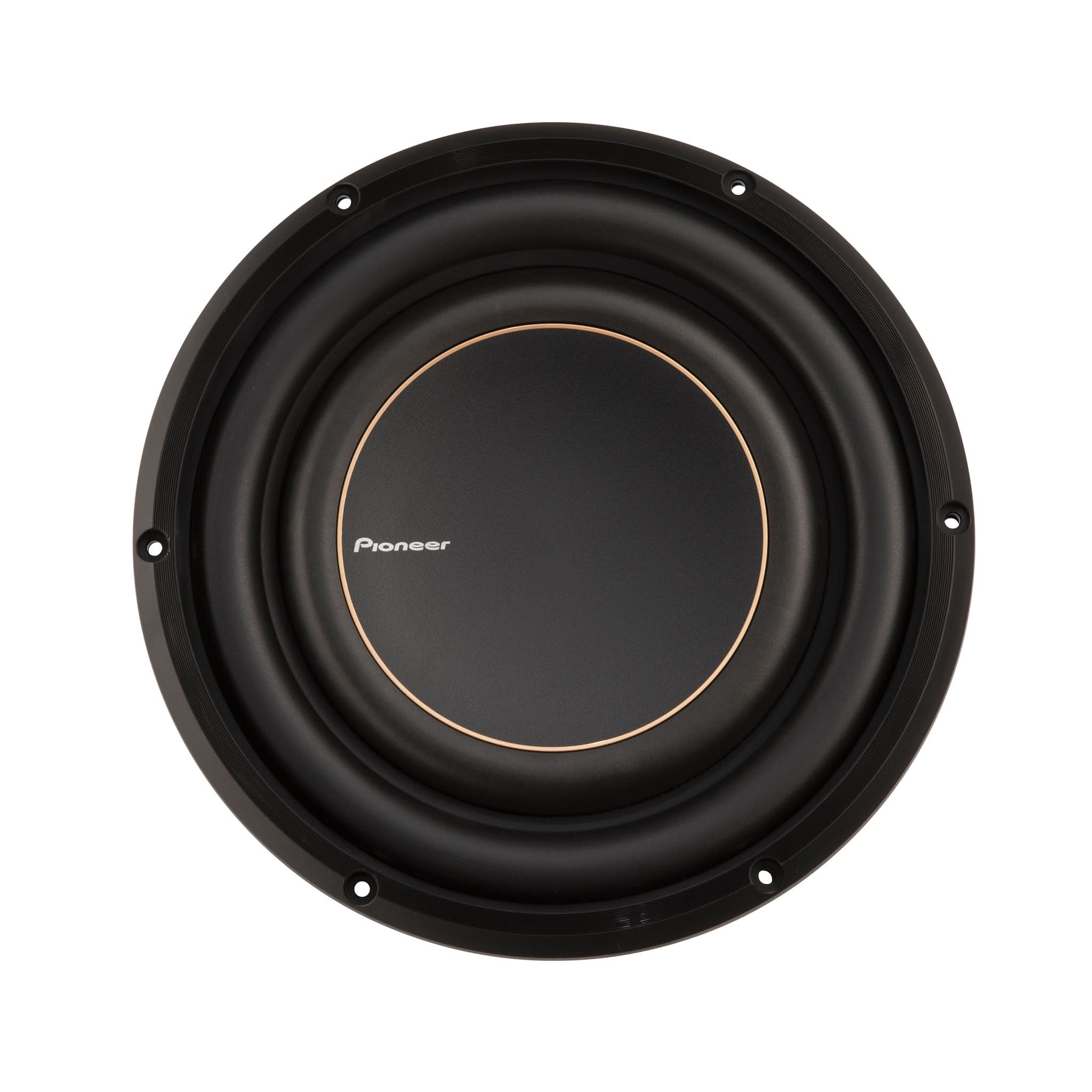 Black subwoofer with Pioneer logo on a white background