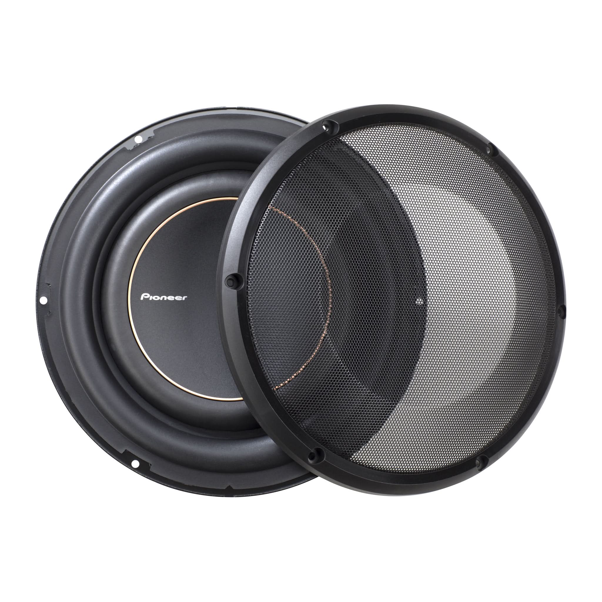 Pioneer car speaker with mesh cone on a white background