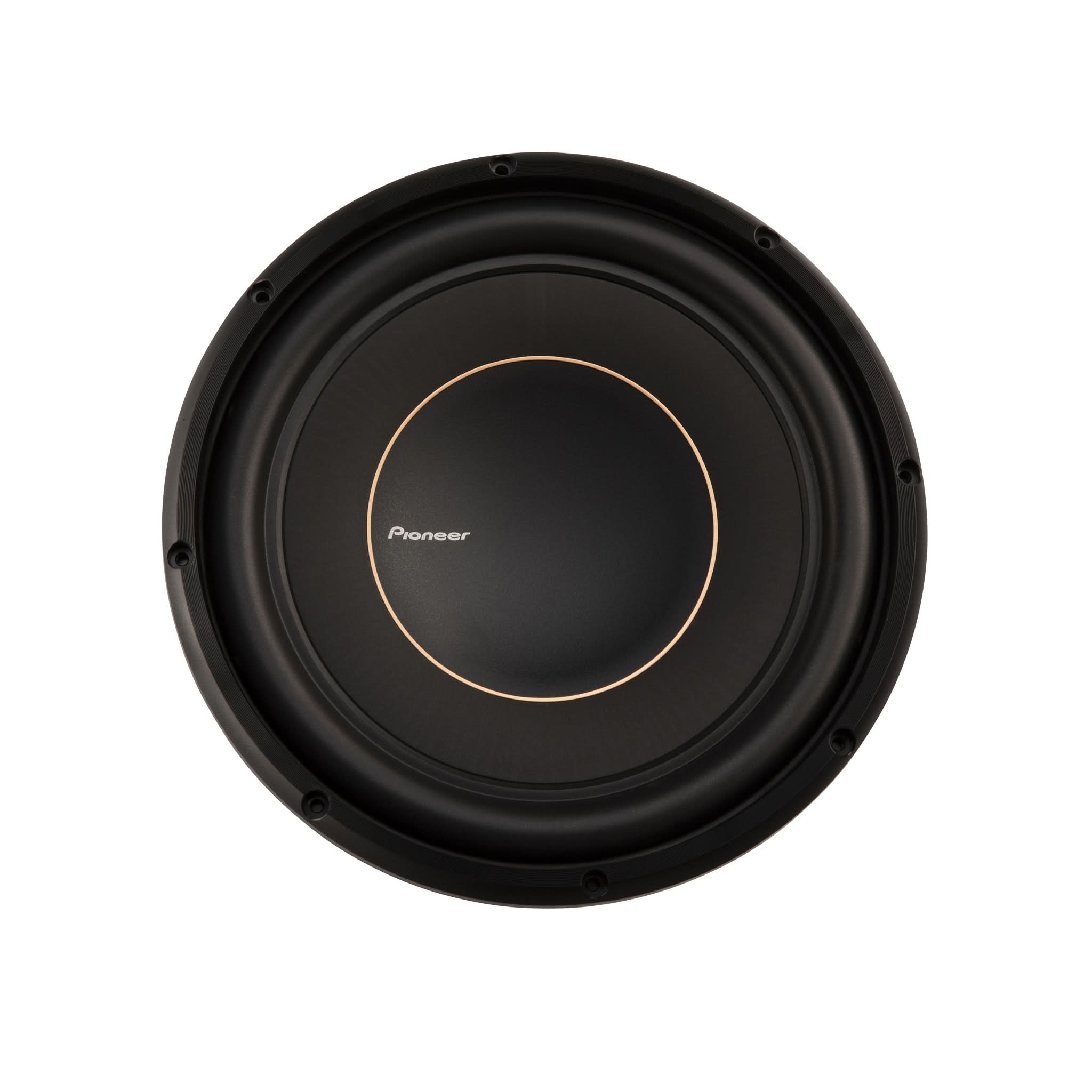 Black subwoofer with Pioneer logo on a white background