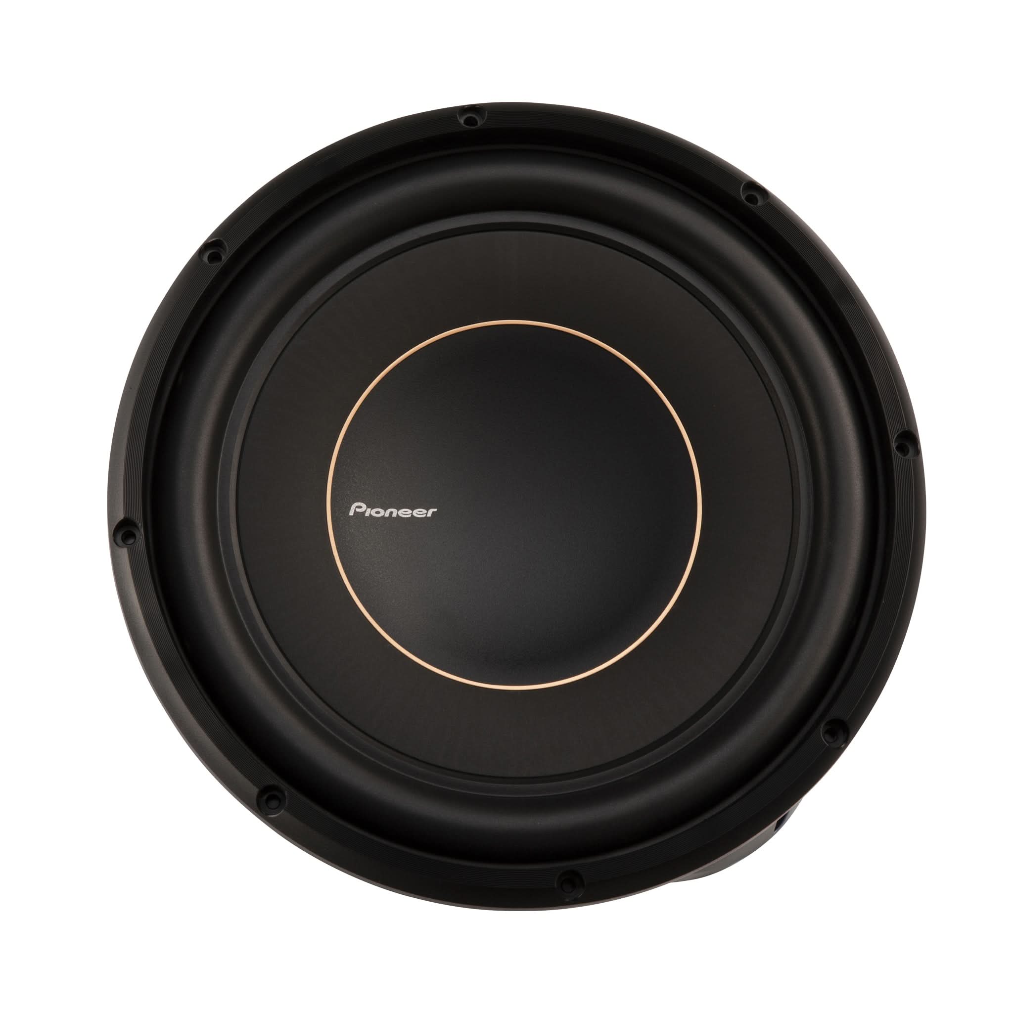 Black subwoofer with Pioneer logo on a white background