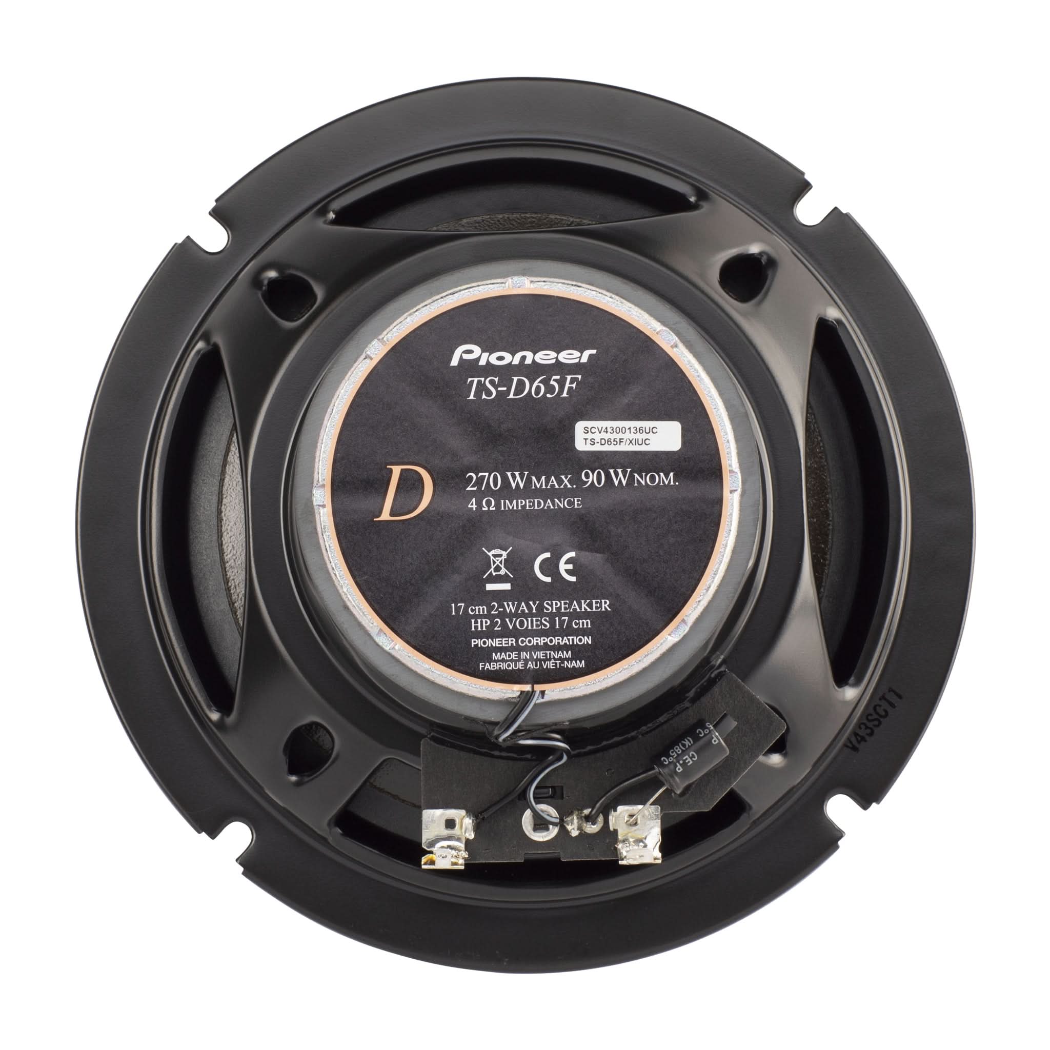 Pioneer speaker with detailed specifications on a white background