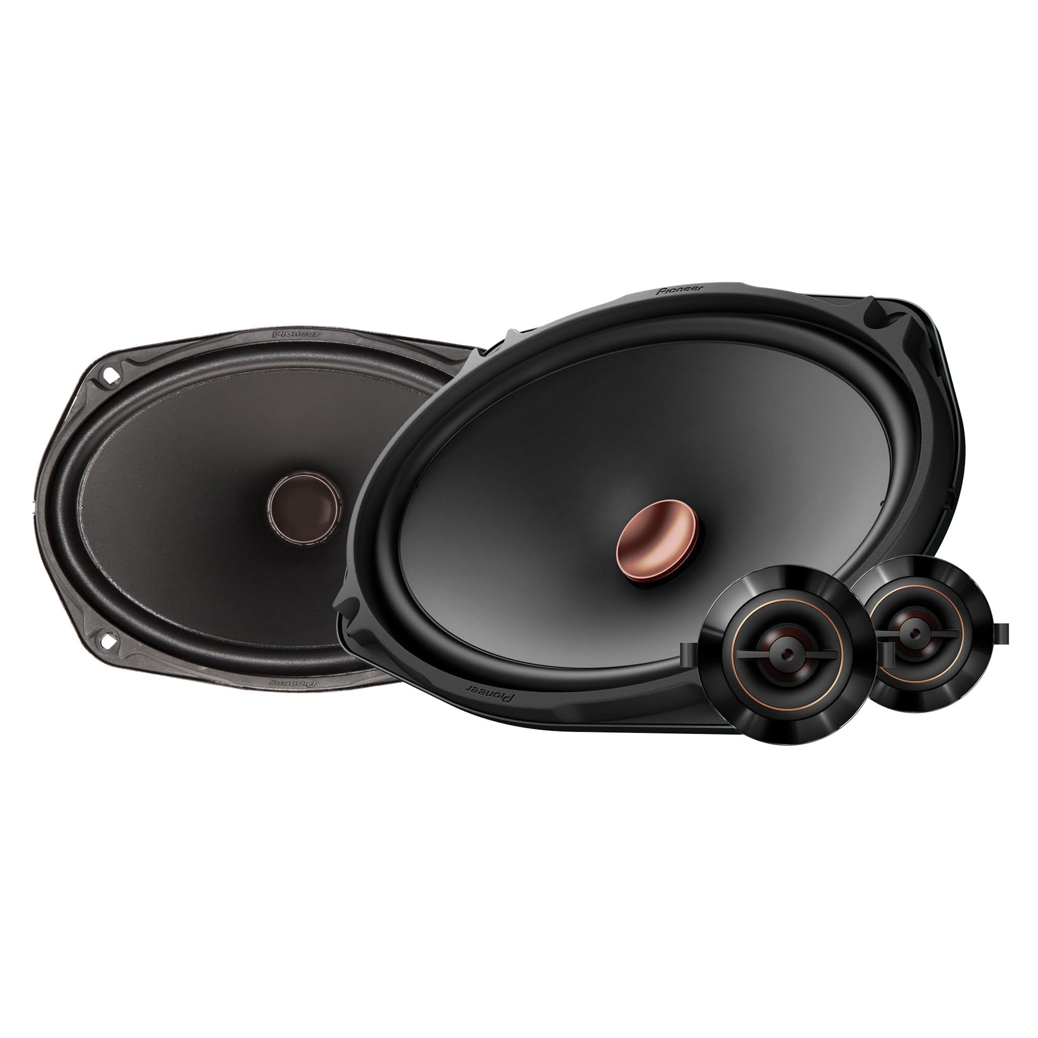 Pair of car speakers on a white background