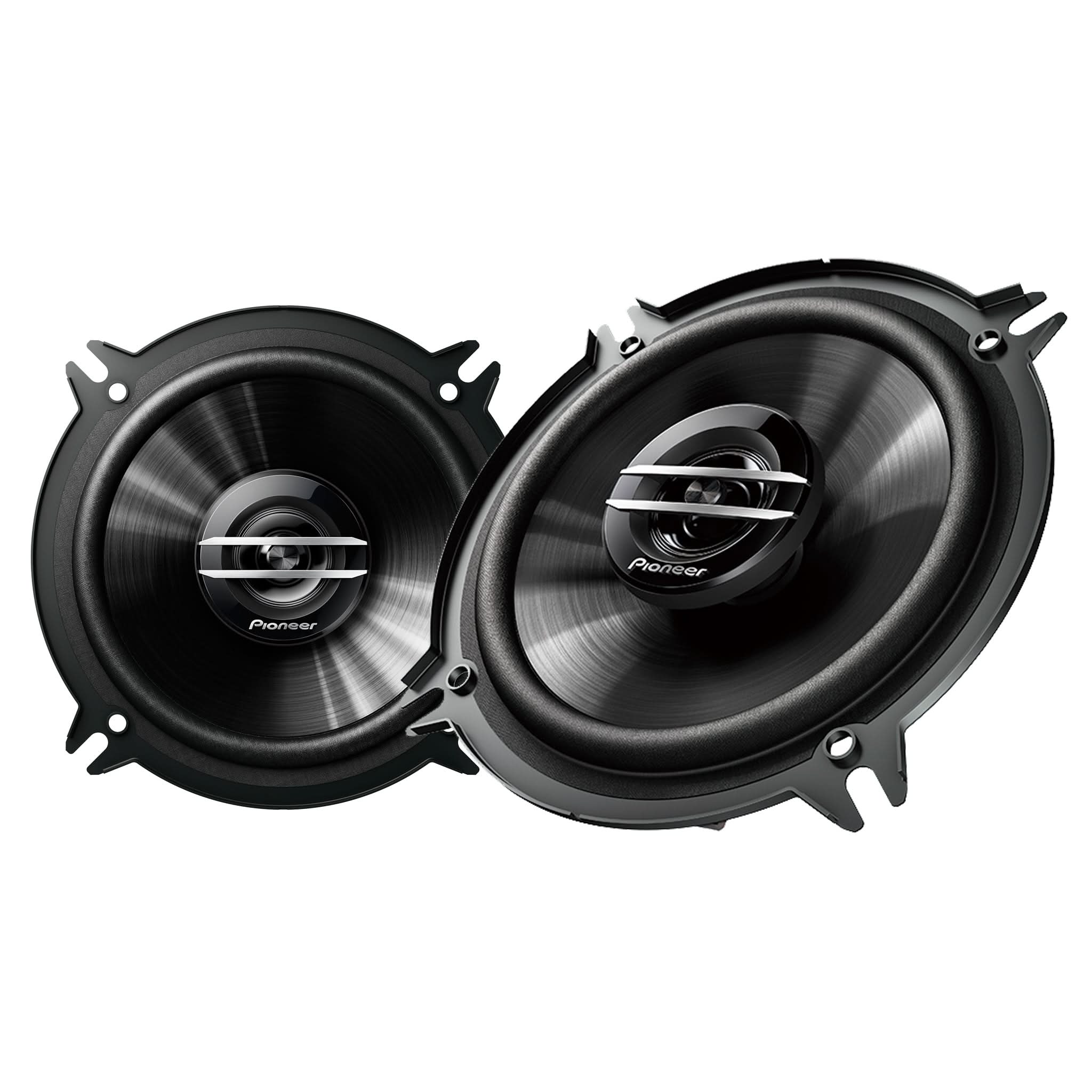 Pair of Pioneer car speakers on a white background