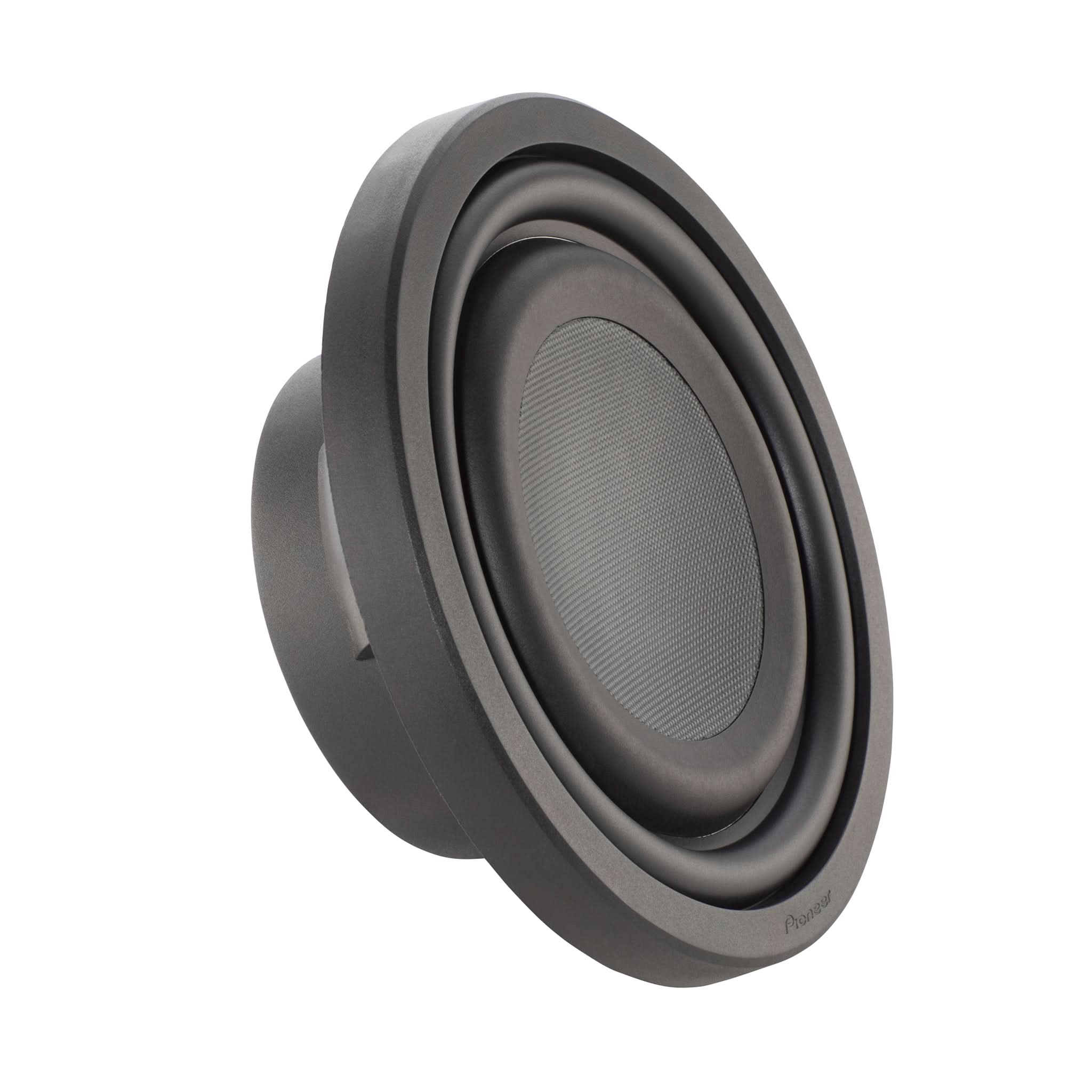 Gray speaker driver on a white background