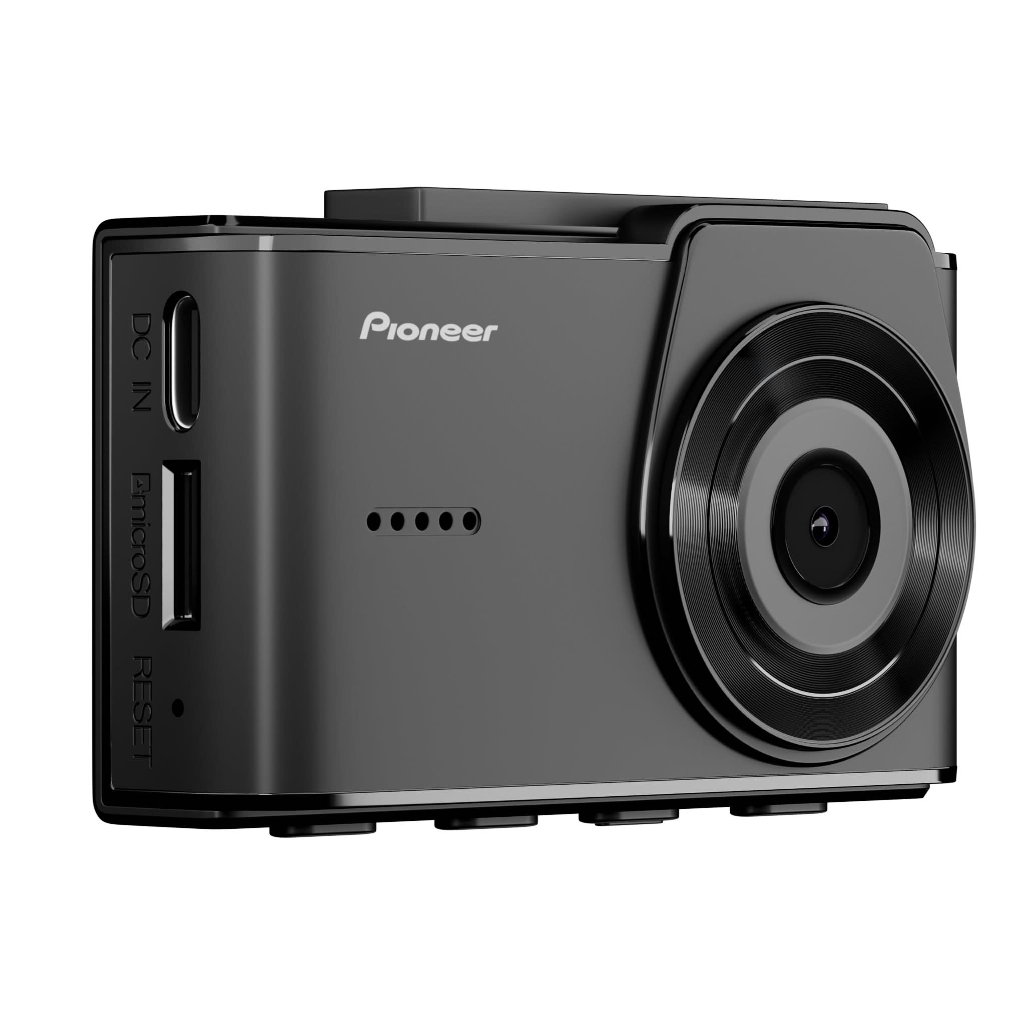 Black Pioneer car dashboard camera on a white background