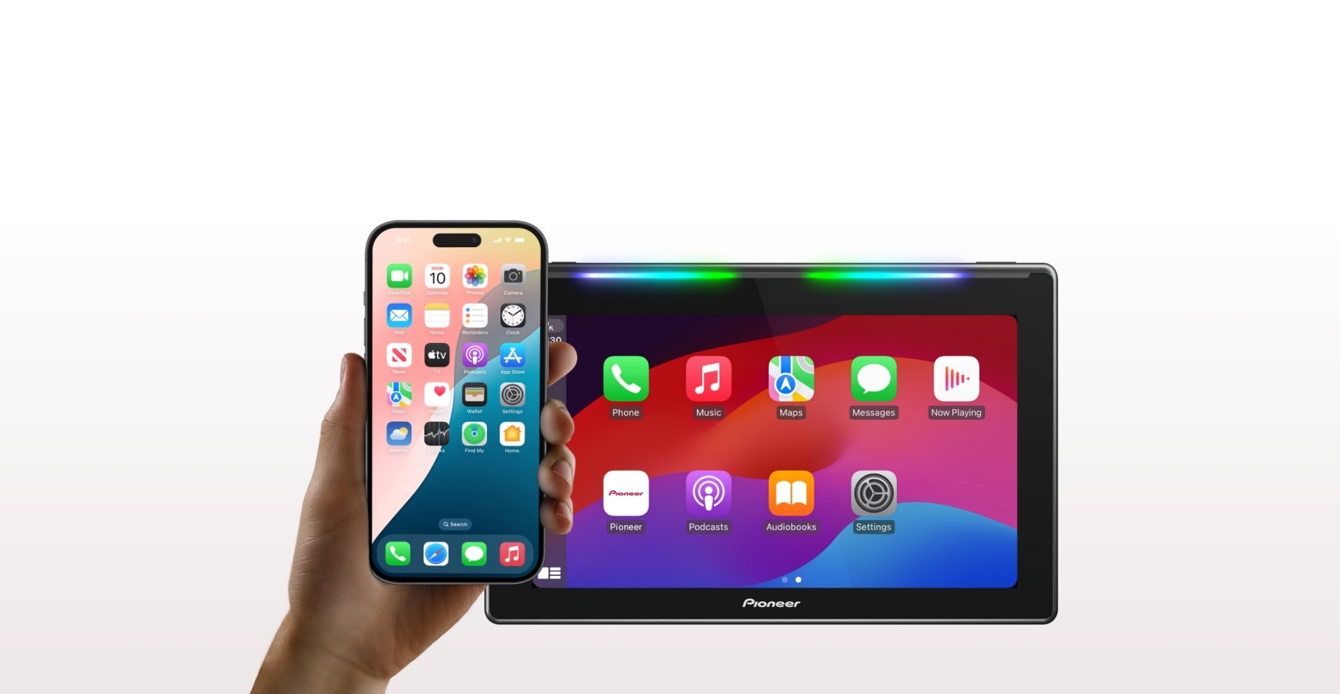 hand holding phone with receiver in background
