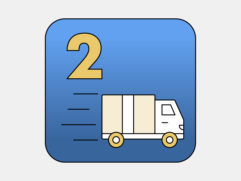 Icon with a number 2 and a white truck on a blue background