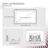 Dimensions and specifications of a product labeled DMH-WT8000NEX on a white background.