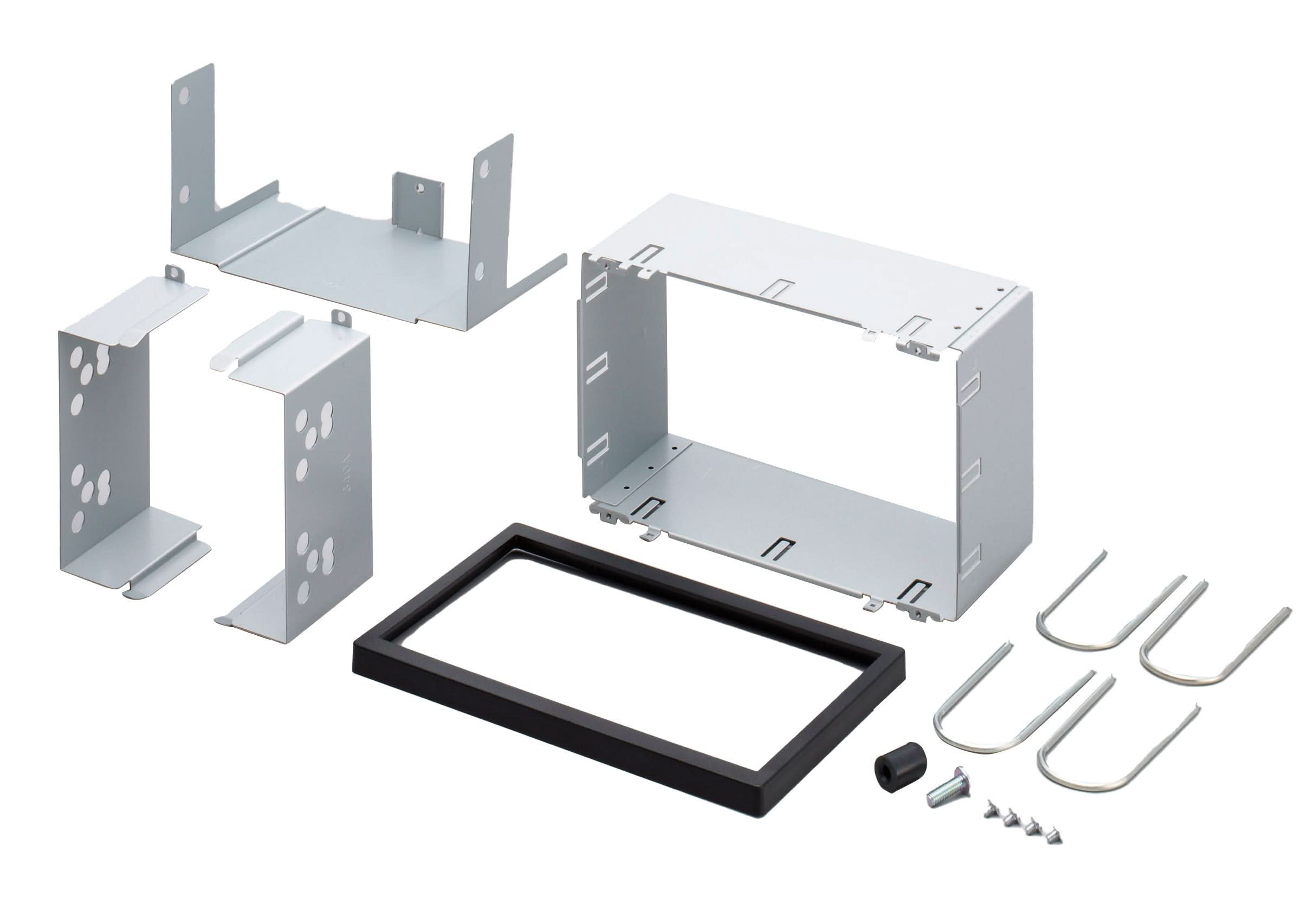 Set of metal brackets and frames on a white background