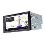 Car multimedia player with navigation display on a white background