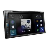 Pioneer car multimedia player with touchscreen interface on a white background
