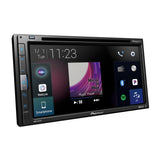Pioneer car multimedia player with touchscreen interface on a white background