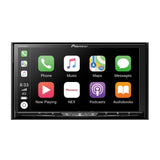 Pioneer car multimedia display with app icons on a white background