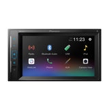 Pioneer car multimedia player with touchscreen interface on a white background