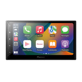 Pioneer car multimedia display with app icons on a white background