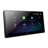 Pioneer car multimedia display with touchscreen interface on a white background