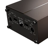 Audio interface with control knobs and connectors on a white background