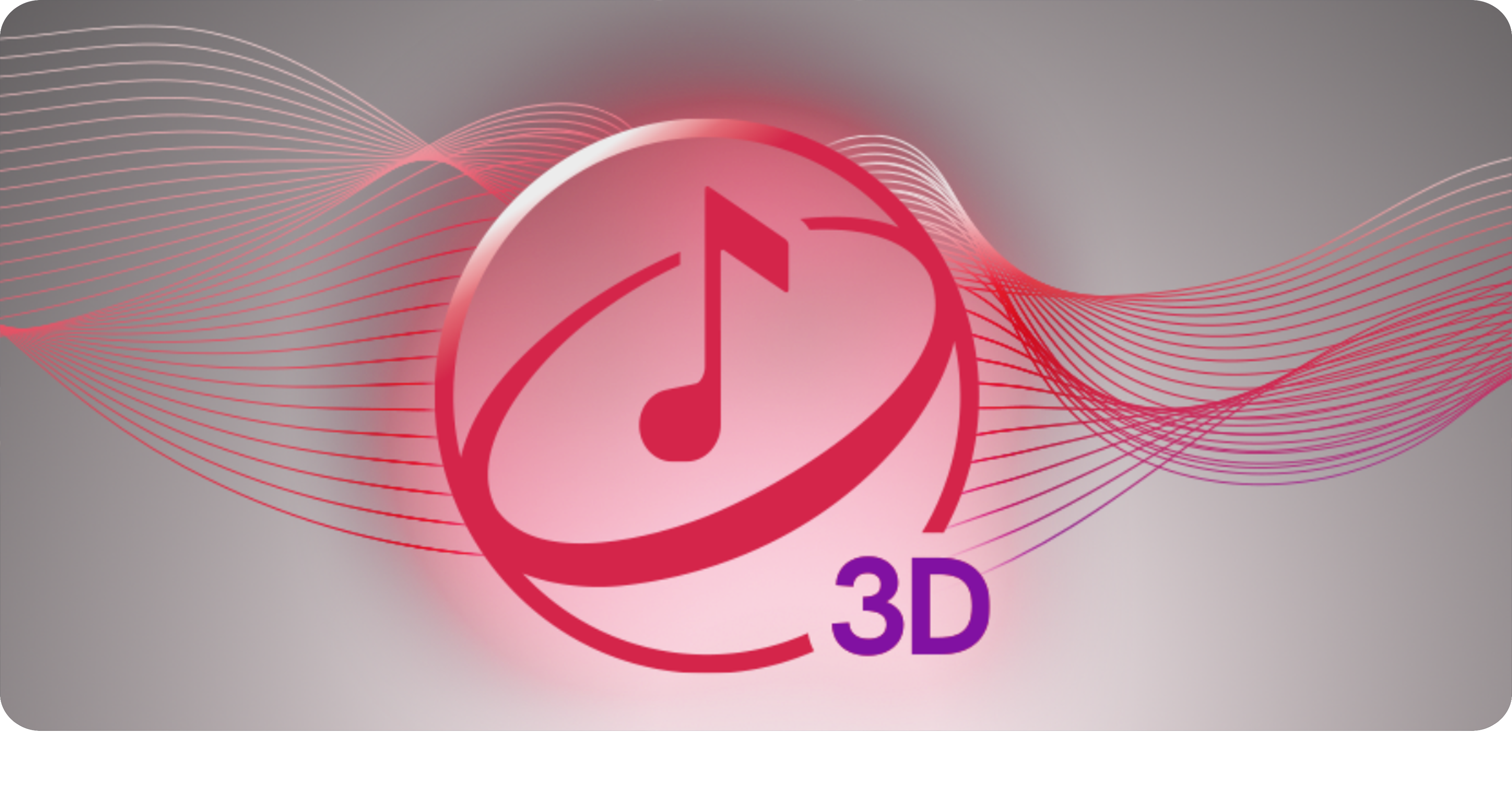 3D music note icon with wavy lines on a gray background