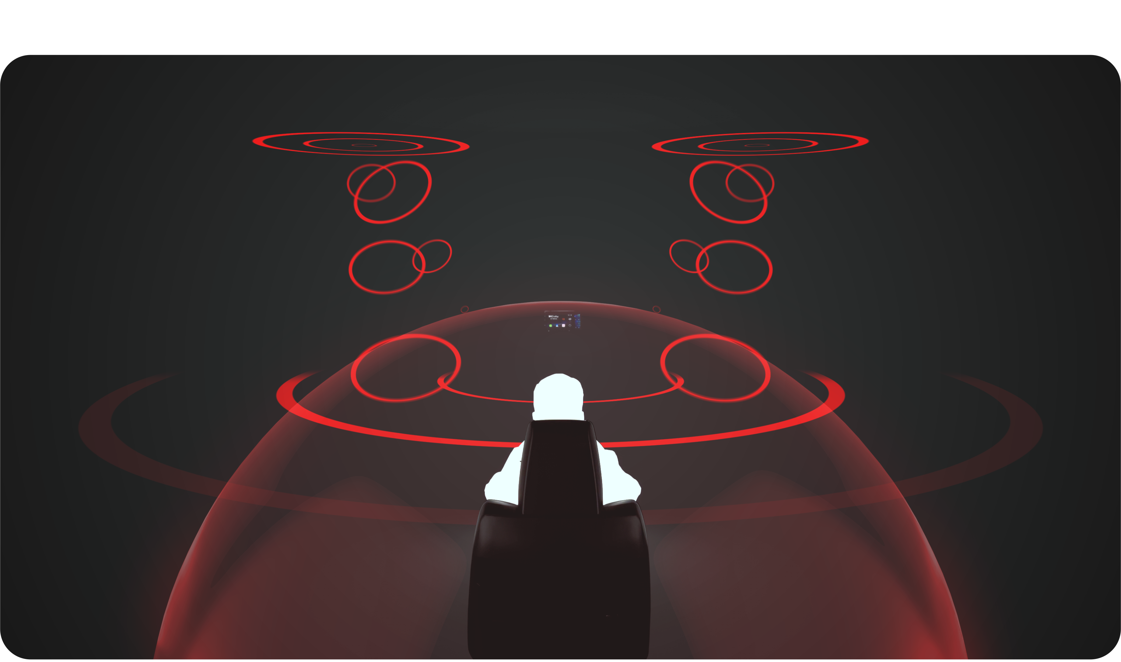 Person using a futuristic interface with red circular patterns on a dark background