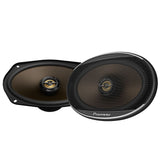 Two Pioneer car speakers on a white background