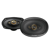 Two Pioneer car speakers on a white background