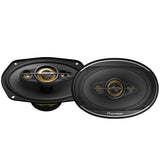 Pair of Pioneer car speakers on a white background