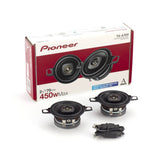 Pioneer car speakers with packaging on a white background