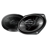 Pair of Pioneer speaker front on white background