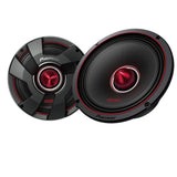 Two Pioneer car speakers on a white background