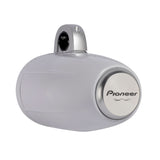 Gray shower head with Pioneer branding on a white background