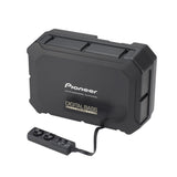 Black Pioneer Subwoofer with a bass control on a white background