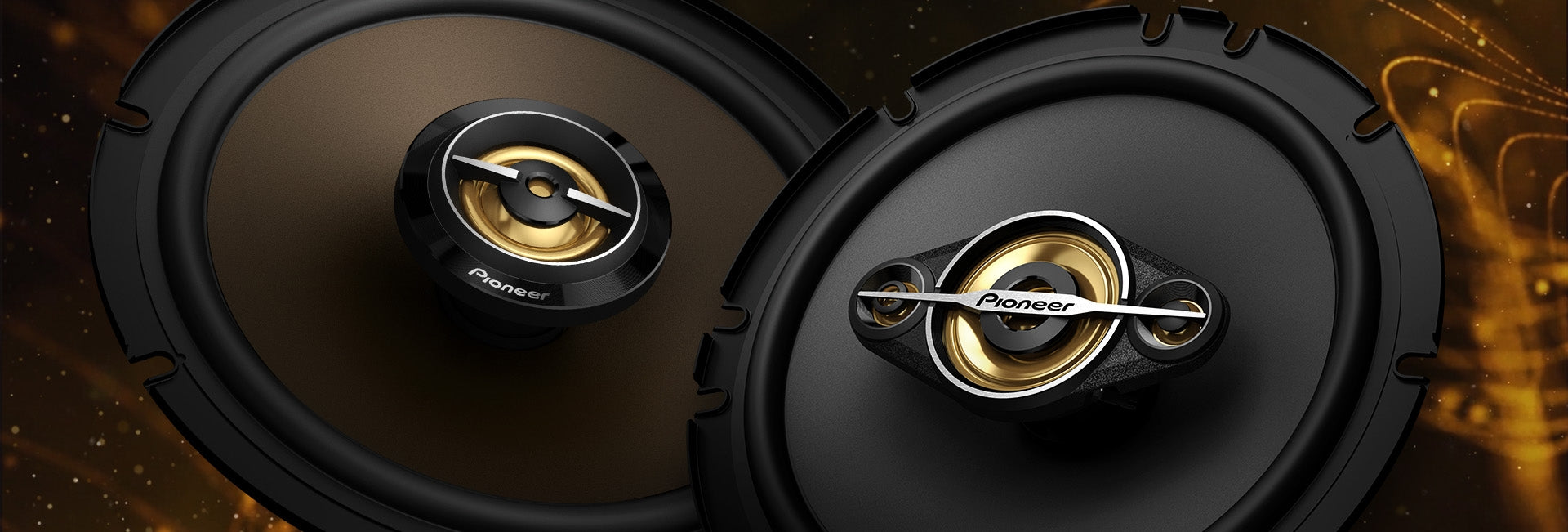 two speakers on abstract background