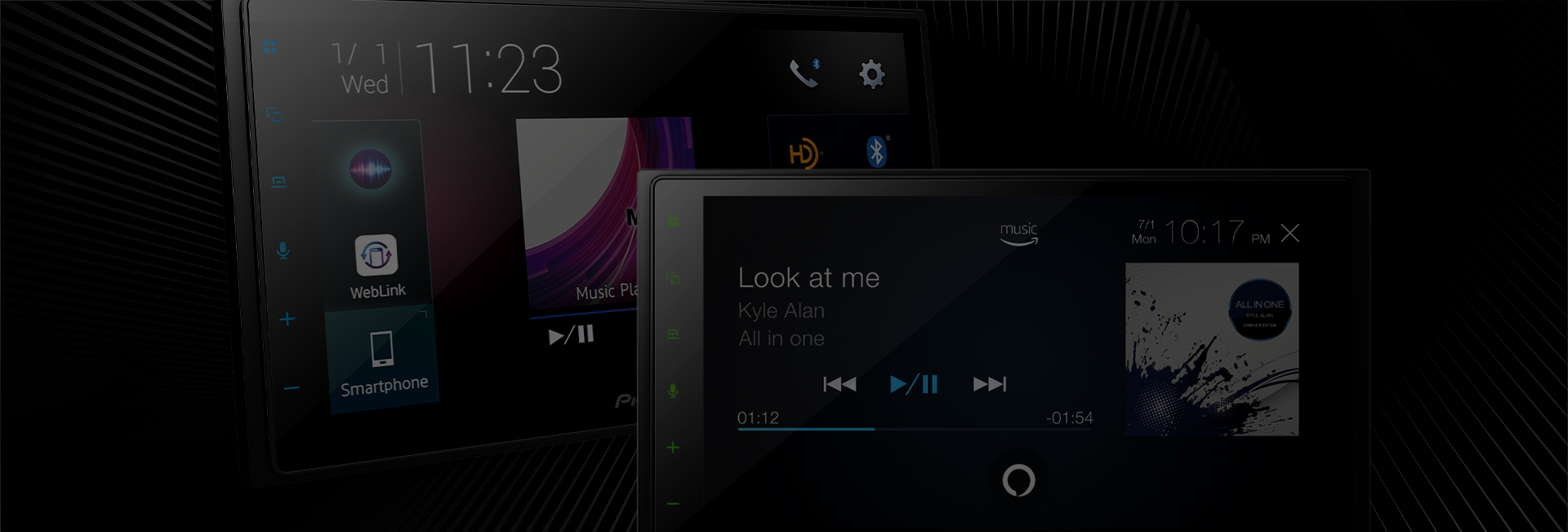 two receviers that are dark on dark background