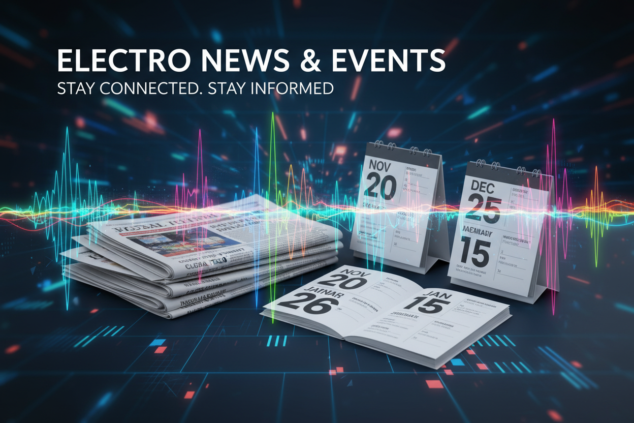 news and event blog banner. Showcasing images of newspapers and caleanders. with sound waves overlaying everything
