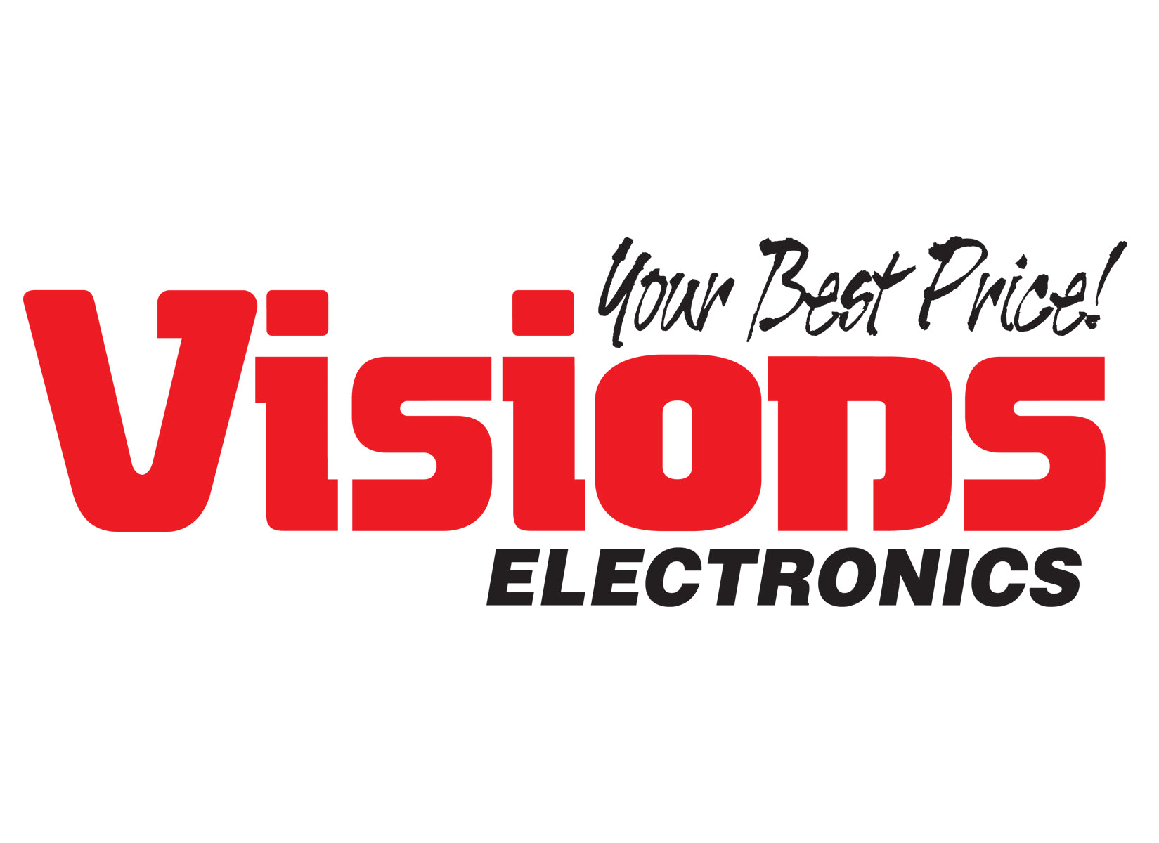 Logotype of Visions Electronics with red and black text on a white background